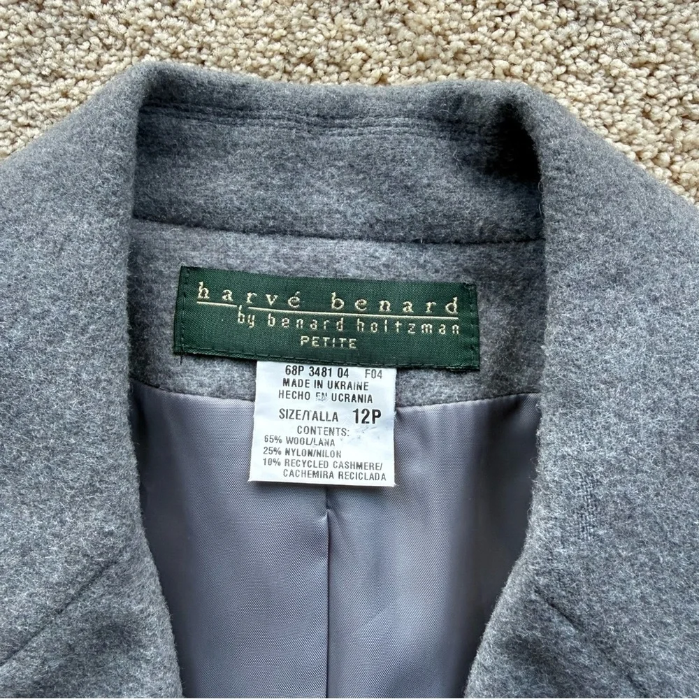 Harvé Bernard Wool Cashmere Blend Gray Blazer Petite 12P - Picture 2 of 6